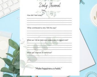 Printable Daily Journal| Self-reflection Template | Digital Journal ...