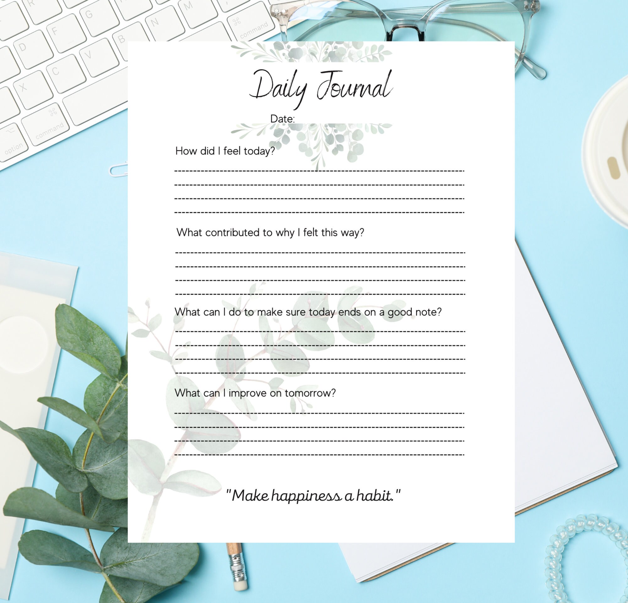 Printable Daily Journal| Self-reflection Template | Digital Journal ...
