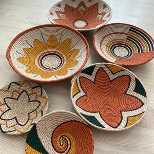 Set of 6 baskets for wall, baskets, wall decor, gift, home gift, Boho wall decor, Round Wicker bowl, Balcony decor,living room decor