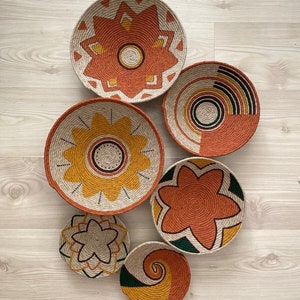 Set von 6 Körben für Wand, Körbe, Wanddekor, Geschenk, Hausgeschenk, Boho Wanddekor, runde Weidenschüssel, Balkondekor, Wohnzimmerdekor