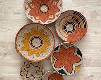 Set of 6 baskets for wall, baskets, wall decor, gift, home gift, Boho wall decor, Round Wicker bowl, Balcony decor,living room decor