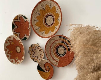 Hand-Painted Wicker Wall Basket Set: Boho Home Decor