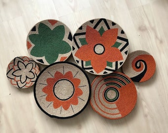 Set of 6 baskets for wall, baskets, wall decor, gift, home gift, Boho wall decor, Round Wicker bowl, Balcony decor,living room decor