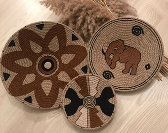 Hand-Painted Wicker Wall Basket Set: Boho Home Decor