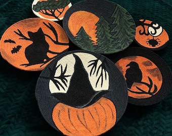 Hand-Painted Halloween Wall Basket Set: Boho Jute Decor