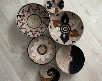 Hand-Painted Jute Wall Basket Set: Boho Home Decor