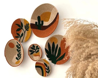 Set of 6 baskets for wall, baskets, wall decor, gift, home gift, Boho wall decor, Round Wicker bowl, Balcony decor,living room decor