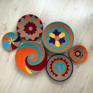 Set of 6 baskets for wall, baskets, wall decor, gift, home gift, Boho wall decor, Round Wicker bowl, Balcony decor,living room decor
