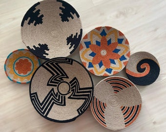 Set of 6 baskets for wall, baskets, wall decor, gift, home gift, Boho wall decor, Round Wicker bowl, Balcony decor,living room decor