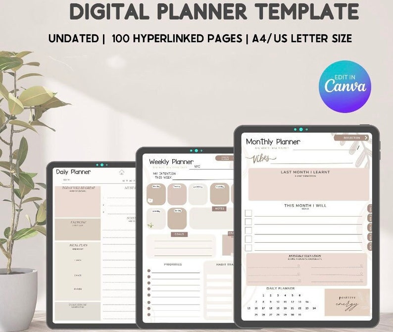 Digital Planner Template, Canva Planner Template, Editable Planner