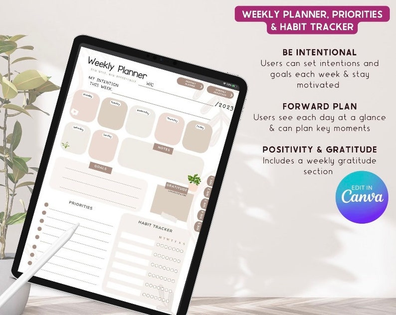 Digital Planner Template, Canva Planner Template, Editable Planner