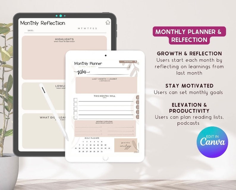 Digital Planner Template, Canva Planner Template, Editable Planner
