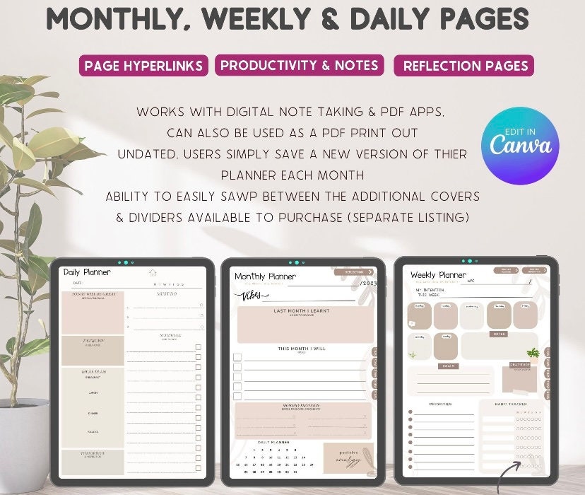 Digital Planner Template, Canva Planner Template, Editable Planner