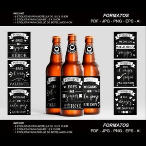 Etiquetas imprimibles para botellas de cerveza  - 6 pack png - six pack jpg - pdf - eps