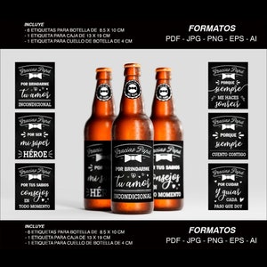 Etiquetas imprimibles para botellas de cerveza - Día del Padre - 6 pack png - six pack jpg - pdf - eps