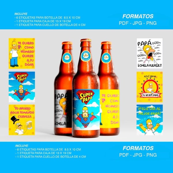 Printable labels for beer bottles Homer Simpson - Happy Daddy Day - Father's Day - 6 pack png - six pack jpg - pdf