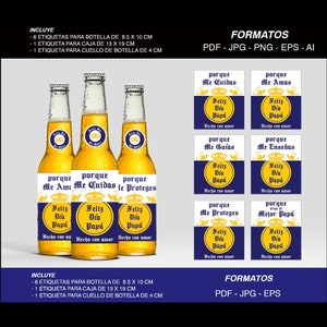 Printable labels for beer bottles Corona - Happy Daddy Day - Father's Day - - 6 pack png - six pack jpg - pdf - eps