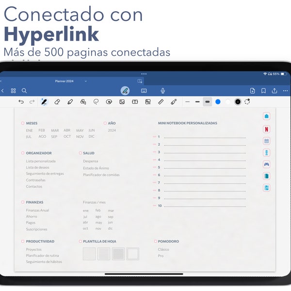 Planner Digital 2024, GoodNotes, iPad, español, Agenda Digital.