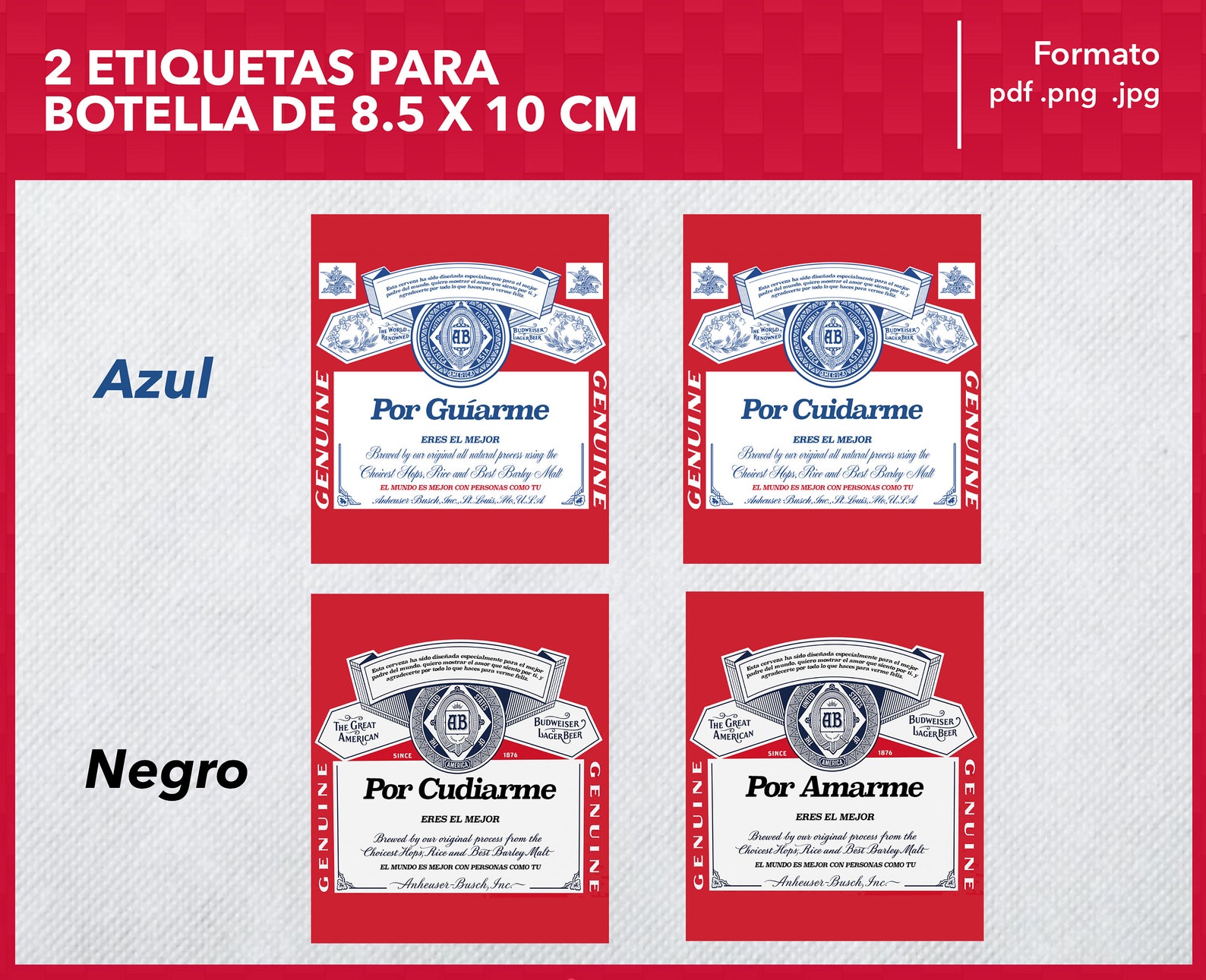 Budweiser Bottle Printable Labels - Happy Father's Day - Father's Day - 6 Pack Png - Six Pack ...