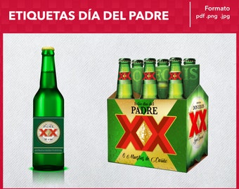 Printable labels for Dos Equis beer bottles - Happy Father's Day - Father's Day - 6 pack png - six pack jpg - pdf