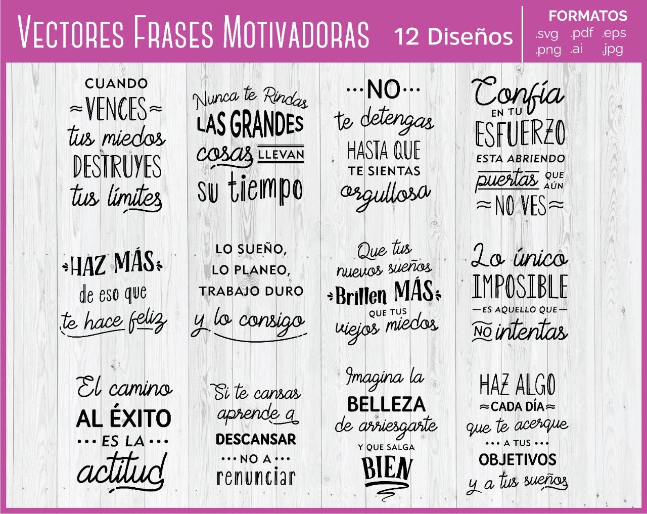 Paquete de Vectores Frases Motivadoras Inspiradoras SVG - Etsy España