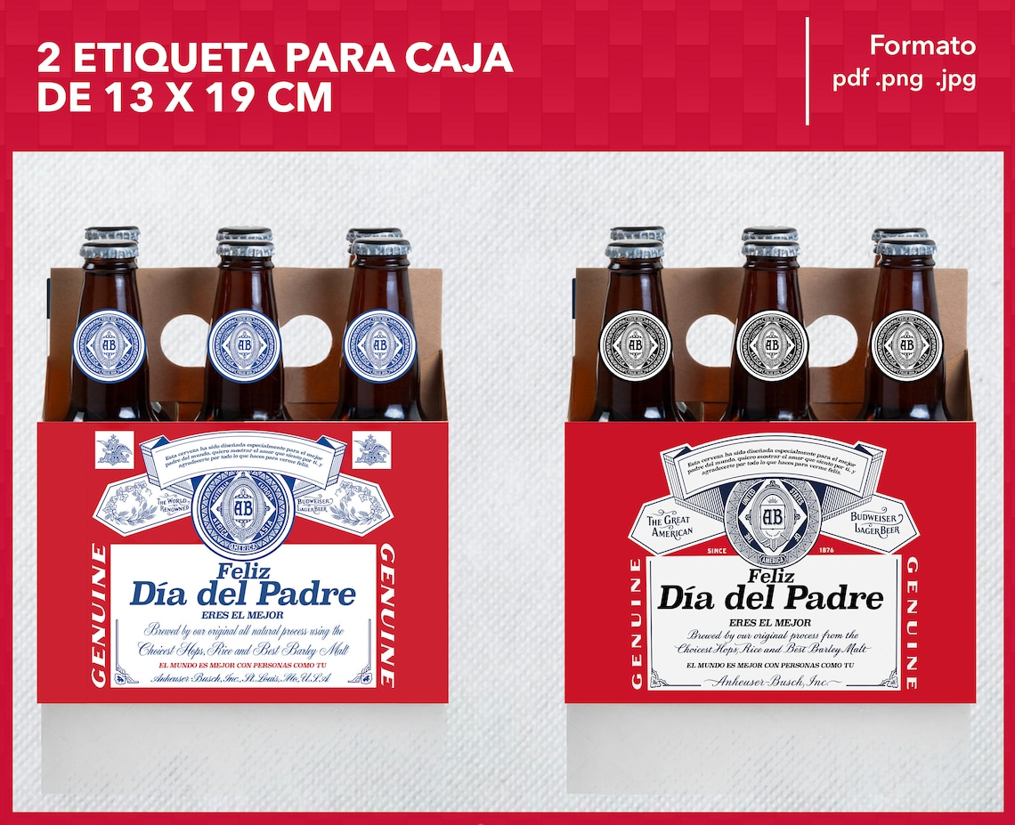 Budweiser Bottle Printable Labels - Happy Father's Day - Father's Day - 6 Pack Png - Six Pack ...