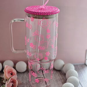 Kitty glass tumbler/pink tumbler