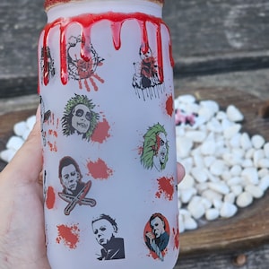 Horror guys blood dried glass can/halloween tumbler