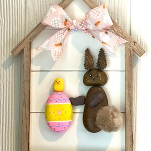 Easter Bunny and Chick Rock Art