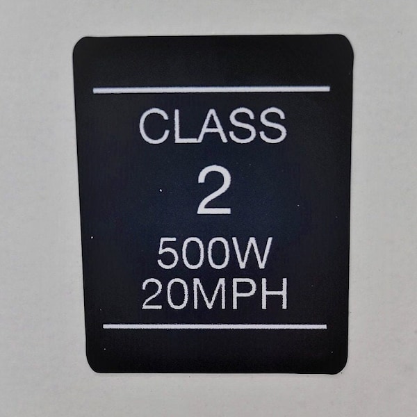 E-Bike Class 1 & 2 Sticker / decal - Matte Vinyl