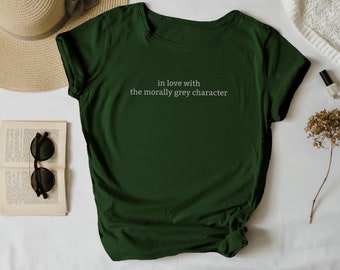 Moralmente grigio personaggio bookish citazione t-shirt unisex a maniche corte booktok uomini immaginari