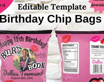 Hot Pink Chip Bag Template: Mean Girls Birthday Party (Editable, Digital Download)