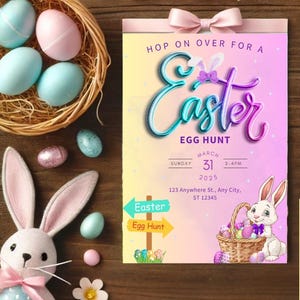 Editable Easter Egg Hunt Invitation: Pastel Bunny Design (Instant Download)
