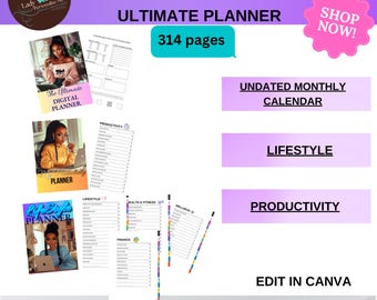 Girl Boss Digital Planner | Undated Hyperlink Planner, Stickers (Canva)