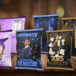 Graduation Chip Bag Template Bundle | 3 Editable Class of 2025 Party Favor Designs | Digital Download | Custom Grad Party Favor Printable
