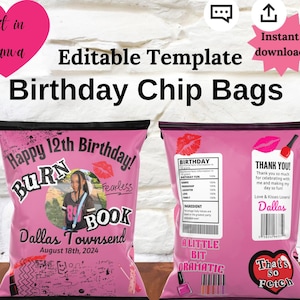 Bearbeitbare Hot Pink Chip Taschenvorlage | Geburtstagseinladung | Mädchen-Geburtstagsfeier | rosa Party | Buch einladen | mittlere Mädchen inspiriert
