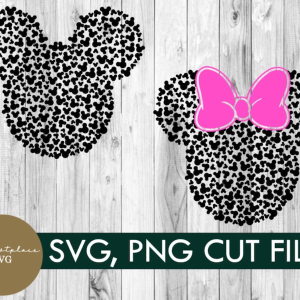 svg, png, mickey and minnie head made of mickey heads , digital download, vacation, diy, cricut, family, mickey svg, group shirt, silhouette