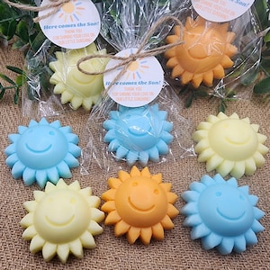 Sun baby shower soap favors sunshine soap here comes the son soap sun favors birthday party you are my sunshine first trip around the sun
