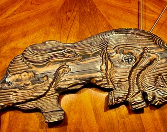 Vintage 3 Foot Long 1960’s WITCO Heavy Hand Carved Wood BULL Hanging Wall Art MCM Bullfight