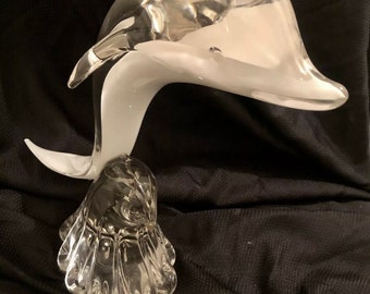 Large Signed Vintage Murano Heavy Art Glass Dolphin Glass Sculpture Signed Raffaeli