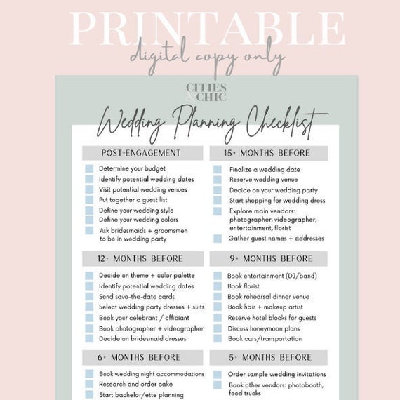 Wedding Planning Printable Checklist Bride's Wedding Plan | Etsy