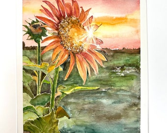 Original watercolor "Sunflowers" / Original watercolor / Sunset / Sunlight