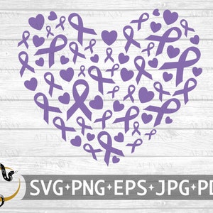 Heart Ribbon All Cancer SVG, Ribbon Lavender SVG, All Cancer Awareness Ribbon SVG, svg cut file to use for Cricut Silhouette