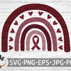 Multiple Myeloma Boho Ribbon SVG, Multiple Myeloma Cancer Awareness SVG, Burgundy Ribbon, Multiple Myeloma Warrior svg for Cricut Silhouette
