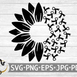 Sonnenblume Haut Krebs Herz Band SVG, Haut Krebs Bewusstsein SVG, schwarzes Krebs Band svg, Haut Krebs svg geschnitten Datei für Cricut Silhouette
