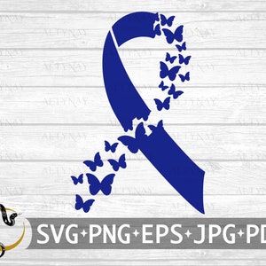 Cancer du côlon papillon ruban SVG, SVG du cancer du côlon, ruban de sensibilisation au cancer du côlon SVG, fichier svg à utiliser pour Cricut Silhouette