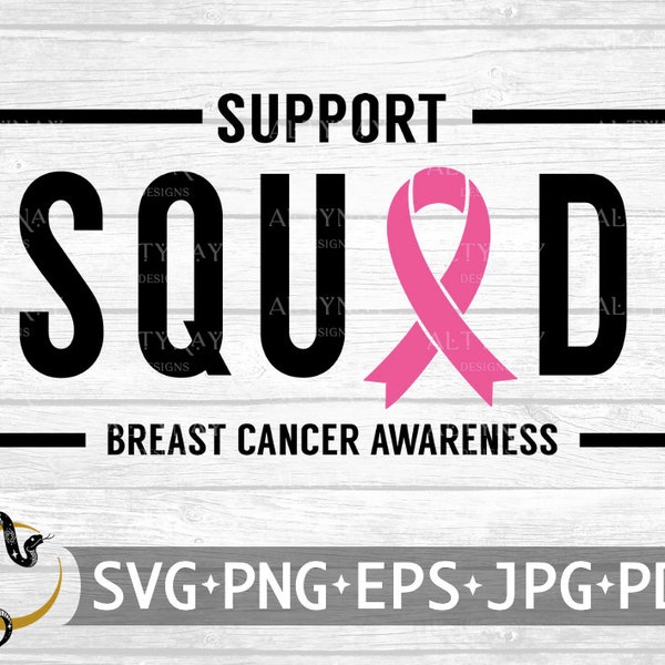 Support Squad Breast Cancer Ribbon SVG, Breast Cancer Awareness, Pink Cancer Ribbon svg, Breast Cancer Ribbon svg file Cricut Silhouette
