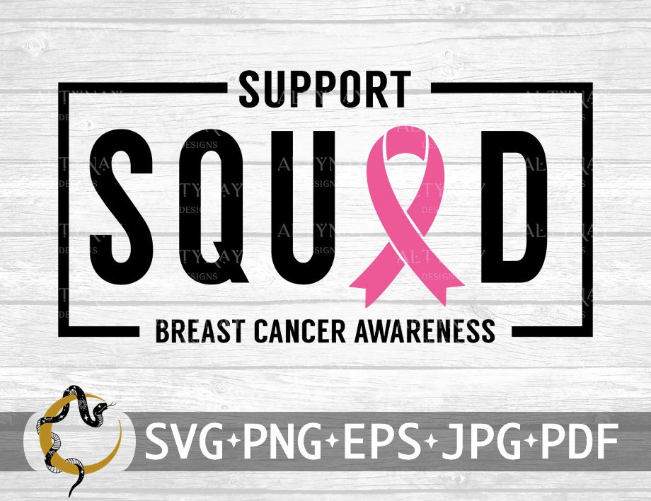 Support Squad Breast Cancer Ribbon SVG, Breast Cancer Awareness, Pink Cancer Ribbon svg, Breast Cancer Ribbon svg file Cricut Silhouette