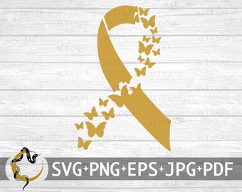 Wstążka motyla z motywem raka u dzieci SVG, Wstążka z motywem raka u dzieci SVG, Wstążka świadomości raka u dzieci SVG, plik SVG do wykorzystania w Cricut Silhouette