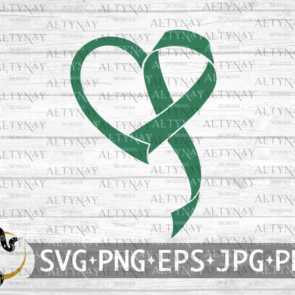 Liver Cancer Heart Ribbon SVG, Ribbon Emerald SVG, Liver Cancer Awareness, Liver Cancer Support, Cancer Warrior svg Cricut Silhouette